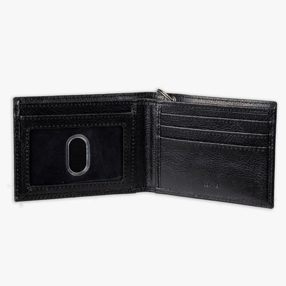 Black 100% leather dickies punk biker chain wallet single fold over belt clasp - Picture 2 of 3